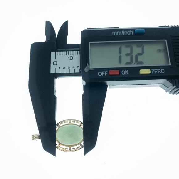 14K Yellow Gold Green Jade Cabachon Pendant Greek Key 3 grams - Picture 11 of 13